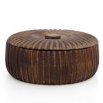 Handcrafted Wooden Mexican Tortilla Warmer Basket Indian Chapati Roti Bread Holder Box Pancake Keeper Serveware Hot Pot Casserole Dish with Lid Home Kitchen Dining Decor, Natural Brown, 23 x 9 cms