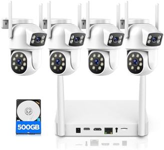 CAMCAMP Home Security Camera System Wireless Outdoor, 4 Cameras Dual-Lens PTZ with 10CH NVR & 500GB HDD, 24/7 Recording, Motion Detection Auto Tracking, Color Night Vision, 2-Way Audio, 355° PTZ, IP66