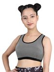 DChica Sports Bra for Girls, Cotton Non-Padded Full Coverage Beginners Non-Wired T-Shirt Gym Workout Bra with Regular Broad Strap, Activewear Training Bra for Teenager Kids (Pack of 1) Grey