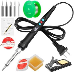 Soldering Iron Kit, 100W LED Digital Solder Iron Soldering Gun kit with Ceramic Heater, Adjustable Temperature Soldering Kit with Tips, Solder Wick Braid, Stand, Solder Wire, Sponge, Flux Paste, Black