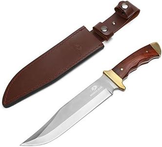 Mossy Oak 14-inch Bowie Knife, Full-tang Fixed Blade, Wood Handle Hunting Knife with Leather Sheath for Camping, Hiking, Survival