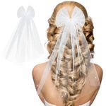 PAFUWEI Wedding Veil for Bride, Short Communion Veils Bridal with White Pearl Bow Veil Hair Clip Vintage Bride to Be Veil Bridesmaid Hair Accessories for Hen Party Holy Communion Bachelorette Party