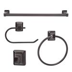 LDR Industries 4 Piece Bathroom Accessory Set by Exquisite | Modern Design, Includes 18” Towel Bar, Towel Ring, Robe Hook, and Single Post Toilet Paper Holder, Stylish Finish (Bronze)