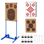 Atflbox Shooting Target Stand with 10pcs 17x25 Inch Sight in Paper Targets, Durable Paper Target Holder with Stable Adjustable Base for Cardboard Silhouette, H Shape, IPSC, IDPA Practice (1 Pack)