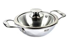 Alda Vitale Tri-Ply Stainless Steel Wok Pan Kadhai 24 Cm 2.8 LTR with Glass Lid