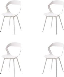 HJhomeheart Sedia da Pranzo Moderna, Set di 4 Sedie, Sedia da Cucina con Gambe in Metallo, Sedia da Ufficio in Stile Scandinavo, Design con Schienale Vuoto (Bianco + Bianco)