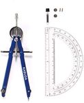 Professional Precision Compass Set, Metal Spring Bow Compass with Protractor, Lock, Pencil Leads & Screw Replacements, for Geometry, Math, Drafting, Drawing & Measuring, School & Office Supplies