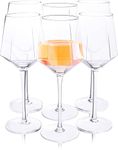 Frost Living Wine Glasses Set of 6 - Long Stem Crystal Hexagon Shaped Wine Glass Set - Large, Beveled, Diamond Shape Sides Lets Wines Breathe
