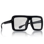 Black Oversized Thick Glasses – Shiny Square Frame Old Man Nerd Costume Accessory Clear Lens for Adults and Children