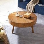 DS-HOMEPORT Round Oak Wood Coffee Tables for Living Room - Farmhouse Wood Circle Coffee Table, Wooden Rustic Round Coffee Table(Espresso,31x31x14 in)