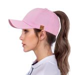 Ponytail Baseball Cap - Mesh Cap Classic Plain Hat, Sun Messy High Bun Cap Adjustable Pony Caps, Sports Casual Trucker Hats Cap for Women (Pink)