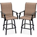 Best Choice Products Set of 2 Outdoor Swivel Bar Stools, Patio Bar Height Barstool Chairs for Backyard, Pool, Garden, Deck w/ 360 Rotation, All-Weather Mesh, 300lb Capacity – Tan