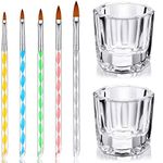 D.B.Z.® 5 Pc Acrylic Brush Design 3D Painting Drawing UV Gel With 2 Pc Nail Art Clear Glass Crystal Cup Bowl Dappen Dishes for Nail Art DIY