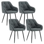 WOLTU Set of 4 Dining Chairs Kitchen Chairs Upholstered Living Room Chairs with Backrest, Armrests, Metal Legs, Ergonomic Chairs for Lounge, Office, Dressing Table Chairs, Velvet, Dark Grey