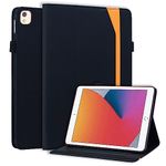 Longga Business Case for iPad 9.7" 2017/2018/iPad Air/iPad Air 2, Premium PU Leather Folio Stand Cover with Pen Holder Elastic Strap Shockproof for iPad 9.7"/iPad Air/iPad Air 2 Case – Black