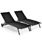 Giantex Patio Lounge Chairs for Pool Area, Outdoor Chaise Lounger with 6 Adjustable Position Smooth Wheels and Quick-Drying Fabric, Lawn Recliner for Backyard, Garden Sunbathing Chair (2, Black)