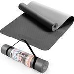 ACTIVE FOREVER Yoga Mat for Women men, Non-Slip, Highly stable TPE Exercise Mat With Carrying Straps, Non-deformable Workout Mat for Pilates, Stretching, Home Gym -183 x 61 x 0.6 CM(Black Grey)