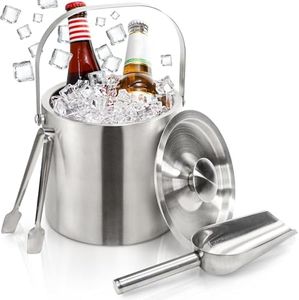 2QT Insulated Stainless Steel Ice Bucket with Lid Double-Walled Beer & Cocktail Chiller Strainer & Tong Included | Rustproof Bar Party Essential for Home, Outdoor, BBQ, Weddings