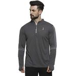 Campus Sutra Men's Charcoal Grey Basic Activewear T-Shirt for Casual Wear | Mock Neck | Long Sleeve | Half-Zipper Closure | Polyester Jersey T-Shirt Crafted with Comfort Fit for Everyday Wear