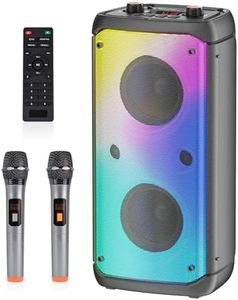 Karaoke Machine with 2 Wireless Microphones, Portable Karaoke Machine for Adults & Kids, PA System with LED Lights, Karaoke Bluetooth Speaker Supports for TF Card/USB, AUX in, FM, REC,TWS (Q55-2Mic)