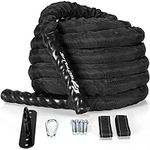 Goplus Battle Rope with Protective Sleeve, 1.5 Inch Diameter 30' 40' 50' Lengths Exercise Rope with Anchor Strap Kit, Polyester Fitness Workout Rope for Strength Training Home Gym (40 ft x 1.5")