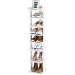 HOME BI 7 Tier Narrow Shoe Rack, Wooden Shoe Shelf, Shoe Storage Tower, Shoes Organizer for Narrow Closet, Entryway, Hallway, Bedroom, White