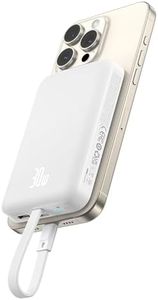 Baseus Magnetic Power Bank, 30W PD Fast Charging 10000mAh for Magsafe Battery Pack Built-in USB C Cable Power Bank for iPhone 15 Pro Max, iPhone 15/15 Plus/15 Pro, Galaxy, iPad (Stellar White)