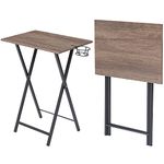 VECELO Folding Table,TV Trays for Eating Set of 2 with Cup Holder, Suitable for Couch, Kitchen,Living Room and Bedroom,Stable Metal Frame,Easy Assembly and Storage, Coffee