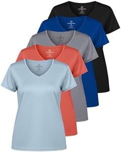 Real Essentials Womens Plus Size V Neck T-Shirt Ladies Yoga Top Athletic Tees Active Wear Gym Workout Zumba Just My Exercise Running Essentials Dry Fit Wicking Basic Clothes, Set 10, 1X, Pack of 5