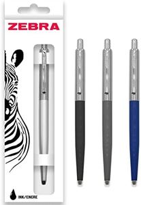 Zebra Pen Penna a sfera retrattile 901, punta media da 1,0 mm, inchiostro nero, argento, nero, grigio e blu scuro, confezione da 4
