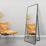 Beauty4U Full Length Mirror 140x40cm Free Standing, Hanging or Leaning, Large Floor Mirror with Black Aluminum Alloy Frame for Living Room or Bedroom