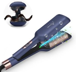 32mm (1.25") Aima Beauty Twins Mermaid Hair Waver, Anti-Scald Hair Crimper 2 Barrel, Beach Wave Curling Iron, Curling Wand with Storage Lock 15S Heats Up for Short/Medium/Long Hair Prussian Blue