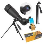 Fetch Falcon 20-60X80 FMC HD Spotting Scope(Third Generation Zoom Angled Eyepiece, Waterproof Long Range Spotting) with Metal Tripod and Carry Bag (20-60X80 with Phone Adapter)