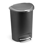 simplehuman CW1357 50L Semi-Round Kitchen Pedal Bin with Lid Lock, Silent Soft Close Lid, Strong Steel Pedal, Stay-Open Lid, Large Capacity, Grey Plastic