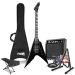 Max GigKit Beiginner Electric V Guitar Package with Amplifier, Stand, Footrest, Tuner, Strap, Bag & Strings Set - Black