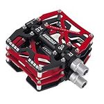 LYCAON Bike Cycling Pedals, CNC Machined Aluminum Alloy Durable Non-Slip Bicycle Pedal, 3 Bearings Pedals for 9/16" Universal Cycling MTB BMX Mountain Road Bike Pedals (Red)