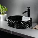 InArt Modern Black Ceramic Tabletop Wash Basin 45x34cm, Oval Countertop Sink, Glossy Finish, Easy Install for Bathrooms & Kitchens (Black 10)