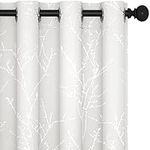 Deconovo Thermal Curtains Eyelet, Room Darkening Curtains Blackout, Tree Branches Printed Noise Reduction Curtains for Bedroom, White, 66 x 54 Inch (Width x Length), 2 Panels