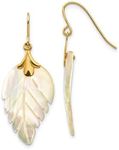 14k Yellow Gold and Mother of Pearl Leaf Dangle Drop Earrings