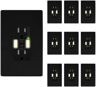 LIDER Self-Test GFCI Outlet with Built-in LED Night Light, Tamper-Resistant Receptacle, LED Indicator, Anti-Interference (No-False-Trip) Protection, Screwless Wall Plate, ETL Listed, Black, 10-Pack