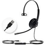 Yealink Headset with Microphone USB Headset Computer Headset PC Laptop Headset Teams Certified UH34 Wired Noise Cancelling with Mic Mono