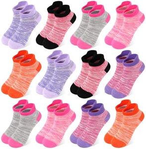 ZERULETS Kids Socks Boys Girls Ankle Striped Athletic Heel Tab No Show Low Cut Socks 12 Pairs 1-14 Years(Multicolored C, 7-10 Years)