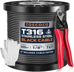 Toscoco 500 FT 1/8" Black Stainless Steel Cable with a Cutter, T316 Wire Rope for Deck Cable Railing System, 7×7 Strands Rustproof Aircraft Cable, DIY Stair Fence Balustrade
