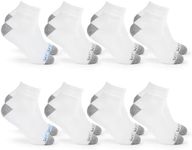 Fruit of the Loom Athletic Ankle Socks for Men, 8 Pair Multi Pack - Cushioned, Breathable, Arch Support, White, 6-12