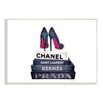 Stupell Industries Glam Fashion Book Set BW Stud Pump Heels Oversized Wall Plaque Art, Proudly Made in USA