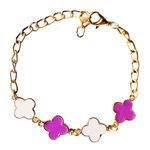 Rack Jack Clover Leaf Lucky Charms Latest Stylish Fashion Bracelet for Women and Girls Gold Plated Adjustable Free Size (White Purple)