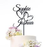 Custom Double Heart Wedding Cake Topper, Personalized Acrylic Cake Decor, Gold Cake Topper, Engagement Gift, Rustic Cake Decoration