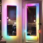 LVSOMT Full Length Mirror with Lights, RGB Wall Mounted Mirror, LED Full Body Mirror, Lighted Over the Door Mirror Full Length, Wall/Door Hanging Mirror, 120x40 cm Long Wall Mirror for Bedroom