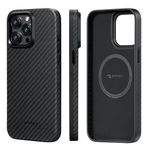 PITAKA Protective Case for iPhone 15 Pro Max, 6.7 Inch, Military Grade Shockproof iPhone 15 Pro Max Phone Case, Magnetic [MagEZ Case Pro 4] 1500D Aramid Fiber, Black/Grey (Twill)