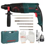 WONDERCUT WC-GP-2-26B Corded Electric Rotary Hammer with 26mm SDS Plus,1600W Copper Armature,5 Functions with Vibration Control, With Bmc Box,3 Drill Bits,2 Chisel,1 Metal Depth Gauge | Blue & Black